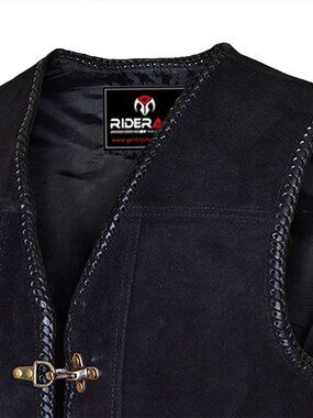 RIDERACT® Motorcycle Vest Black Leather Triple Clasp